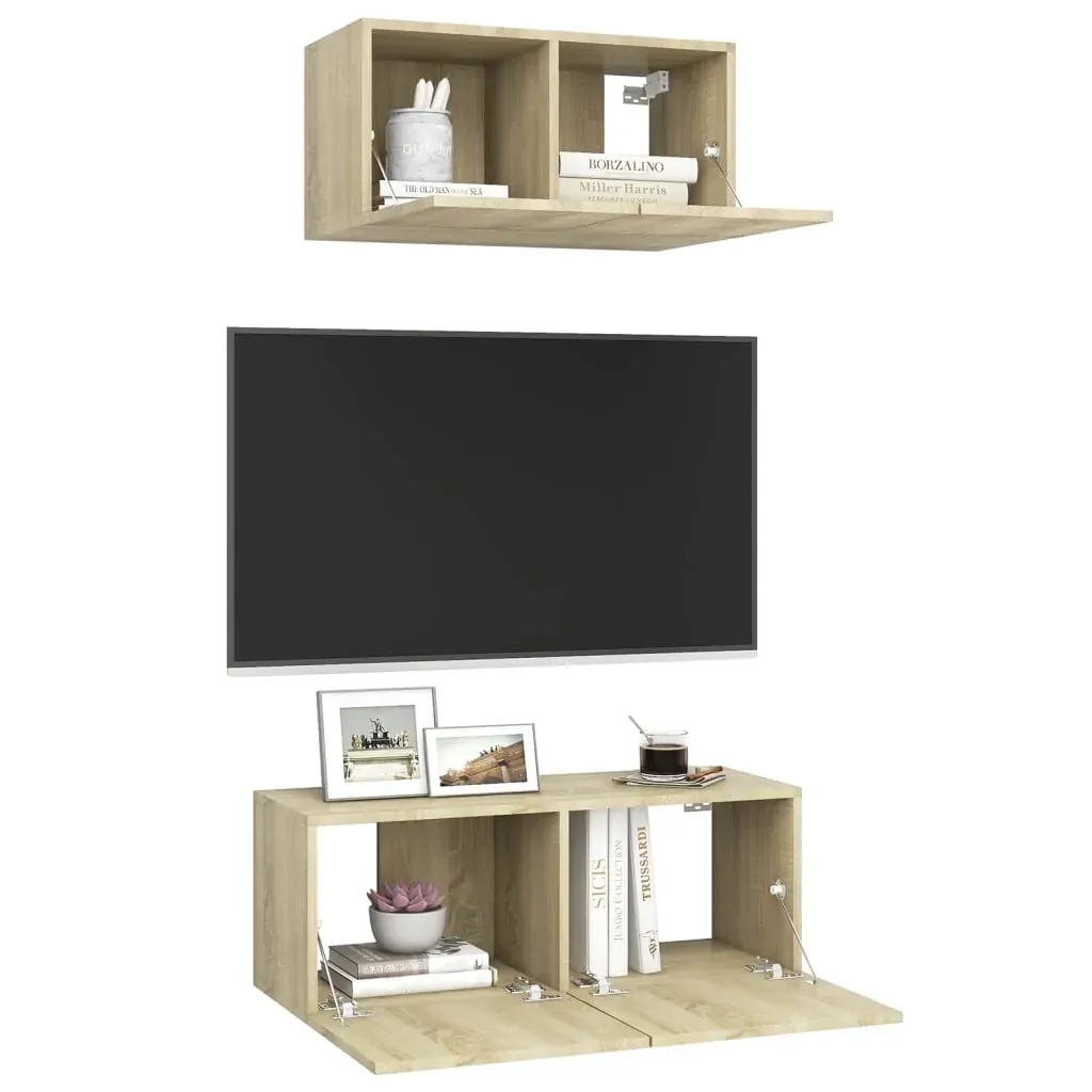 2 Piece TV Cabinet Set Sonoma Oak Engineered Wood Price