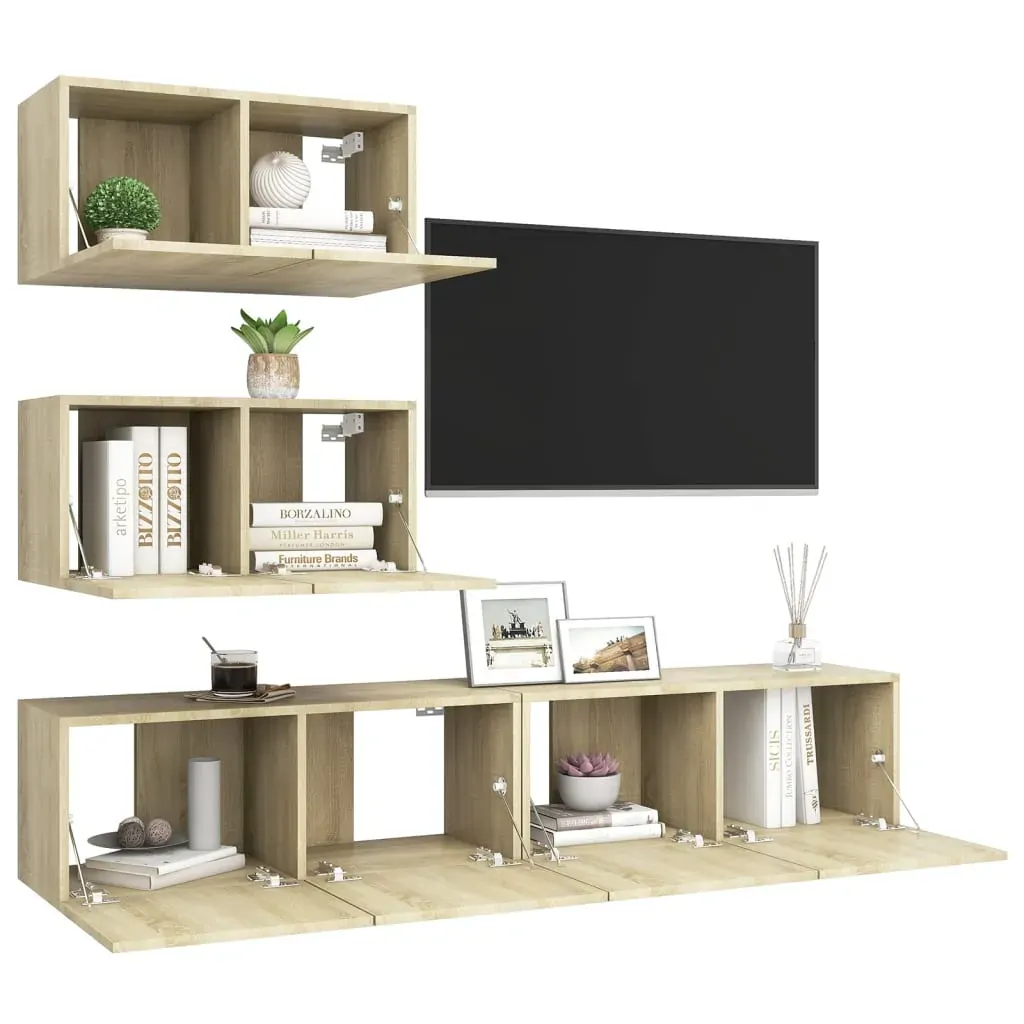 4 Piece TV Cabinet Set Sonoma Oak Engineered Wood Price