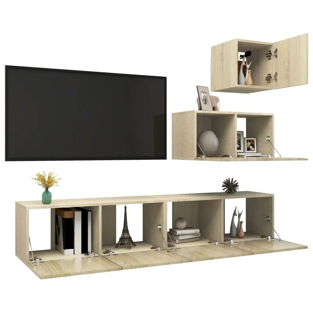 4 Piece TV Cabinet Set Sonoma Oak Engineered Wood Price