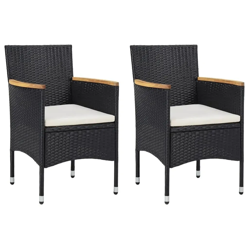 3 Piece Garden Dining Set with Cushions Poly Rattan Black Price