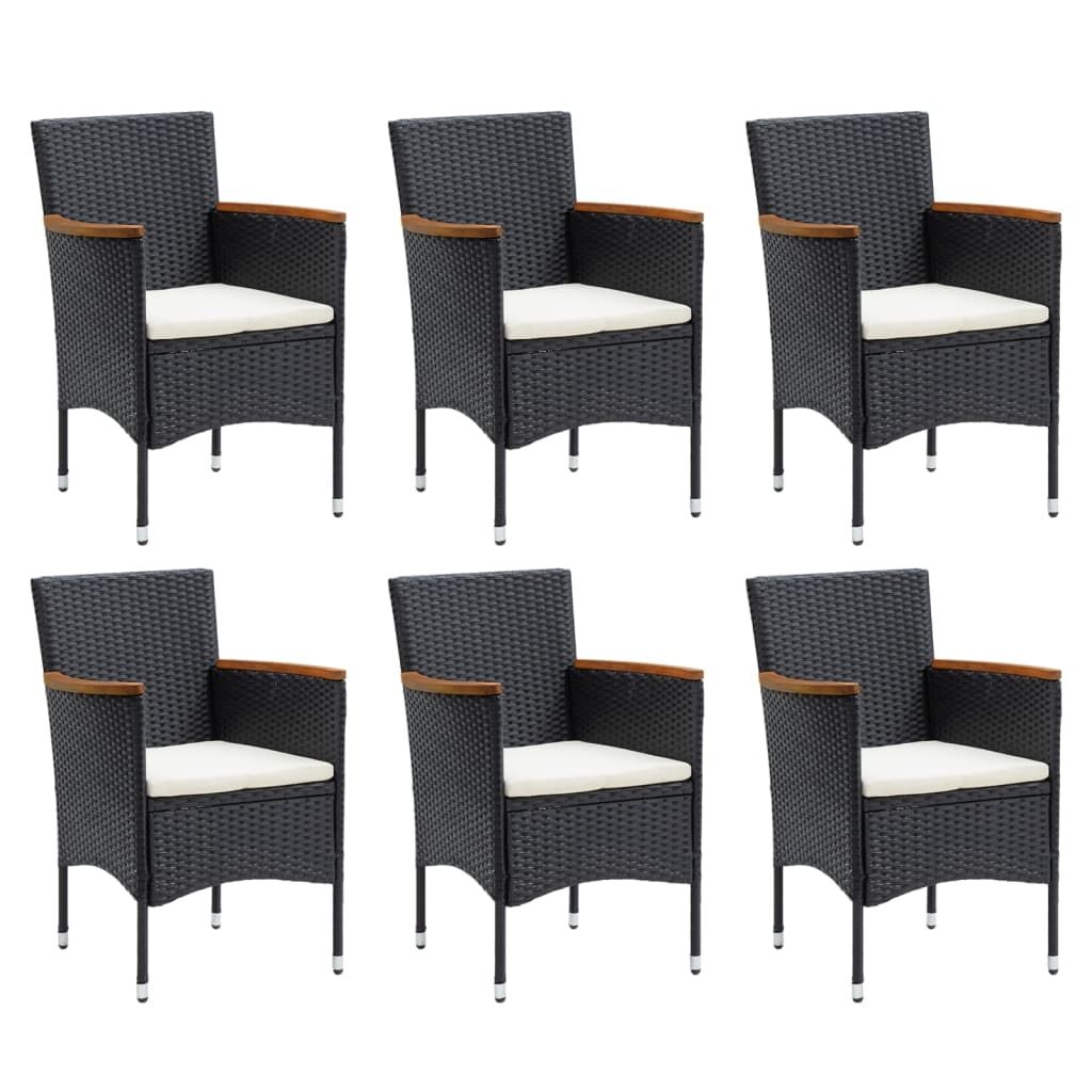 7 Piece Garden Dining Set with Cushions Poly Rattan Black Price