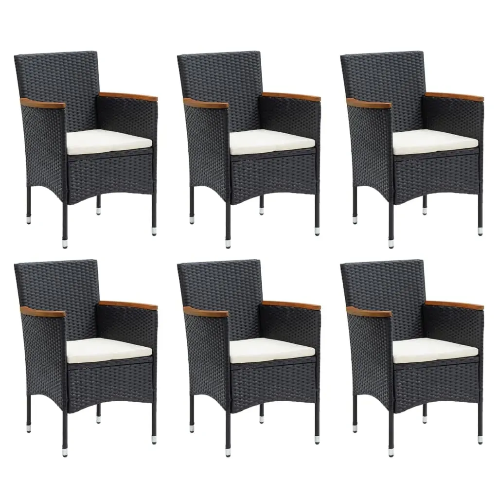7 Piece Garden Dining Set with Cushions Poly Rattan Black Price