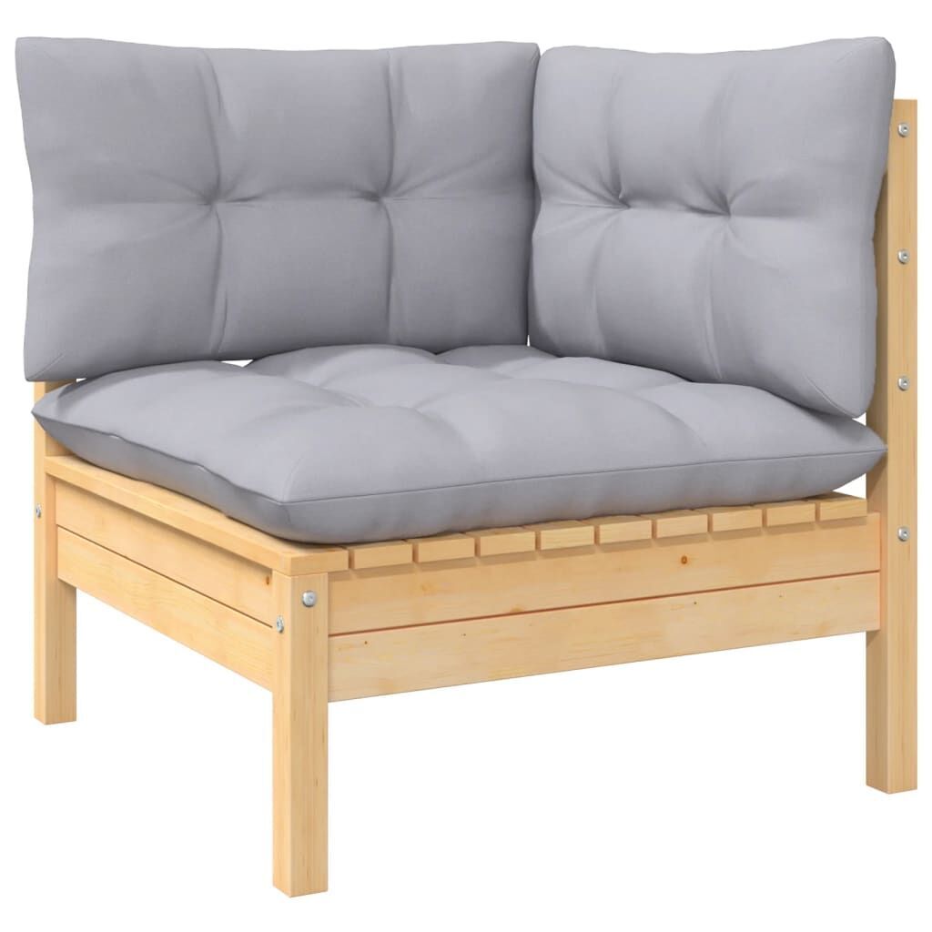 10 Piece Garden Lounge Set with Grey Cushions Solid Pinewood Price