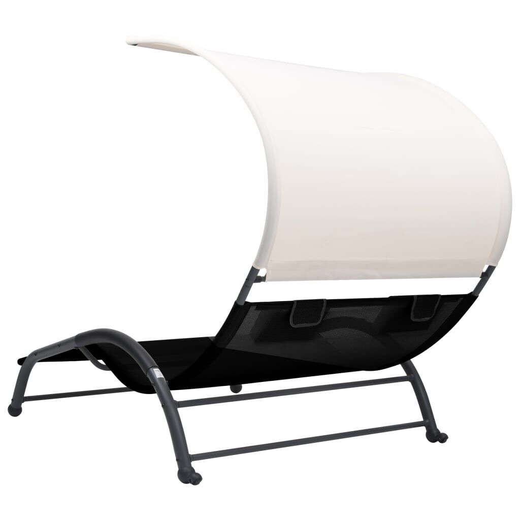 Double Sun Lounger with Canopy Textilene Black Price
