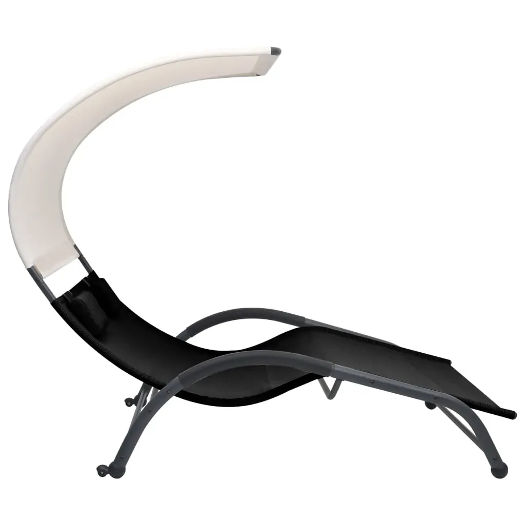 Double Sun Lounger with Canopy Textilene Black Price
