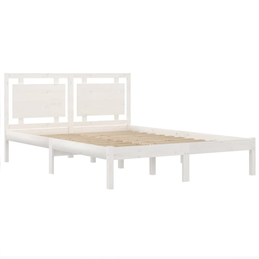 Bed Frame without Mattress White 135x190 cm Solid Wood Price