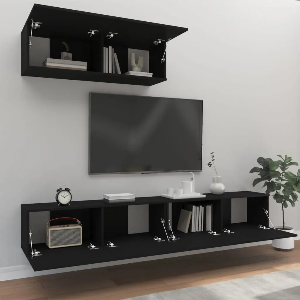 3 Piece TV Cabinet Set Black Engineered Wood Price