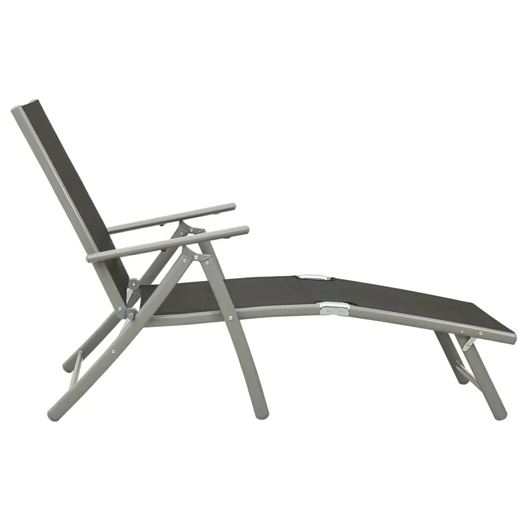 Folding Sun Lounger Textilene and Aluminium Black and Silver Price
