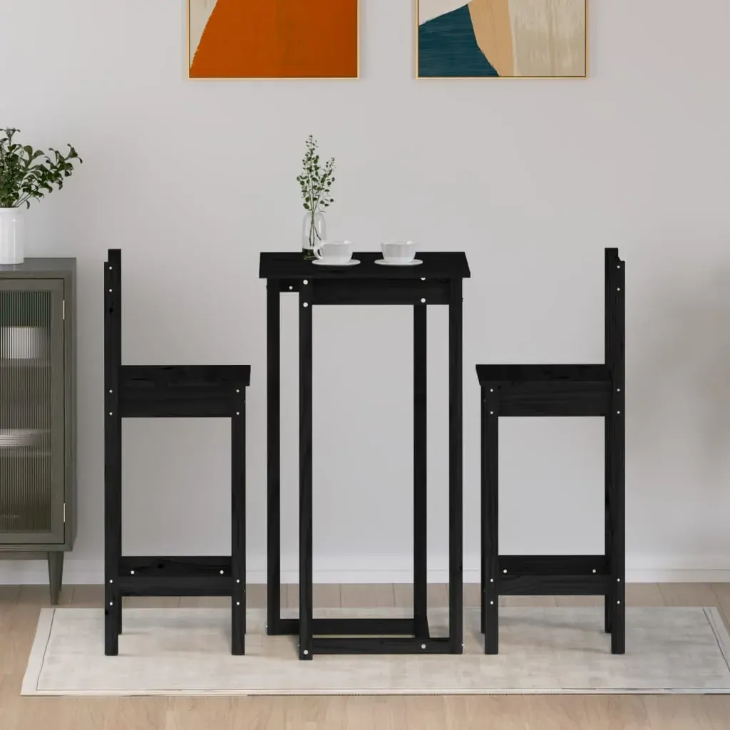 3 Piece Bar Set Black Solid Wood Pine Price
