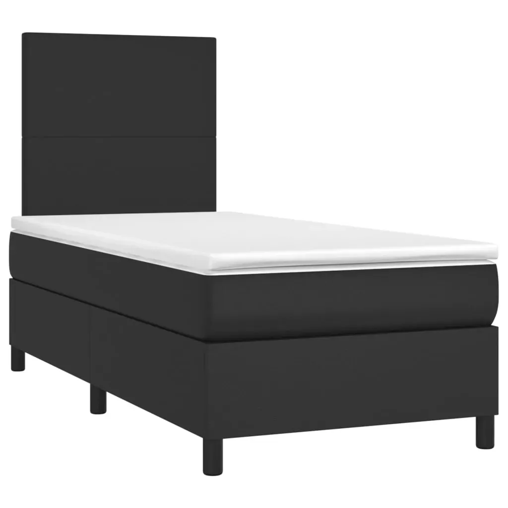 Box Spring Bed with Mattress Black 106x203 cm King Single Size Faux Leather Price