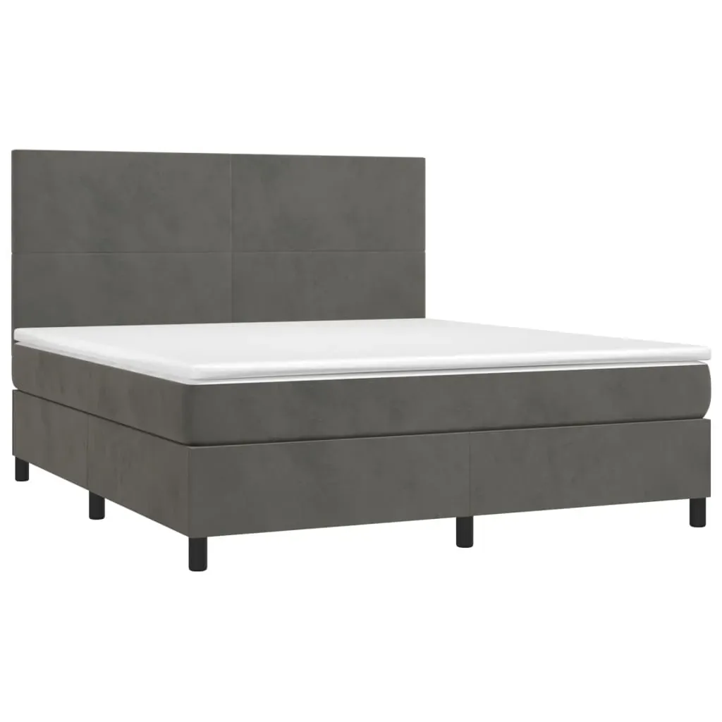 Box Spring Bed with Mattress Dark Grey 153x203 cm Queen Size Velvet Price