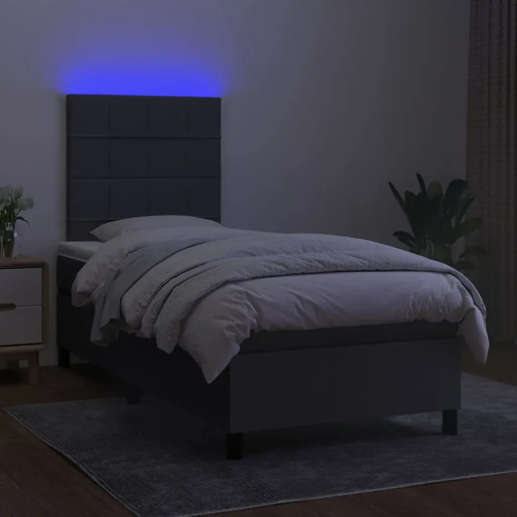 Box Spring Bed with Mattress&LED Dark Grey 106x203 cm King Single Size Fabric Price