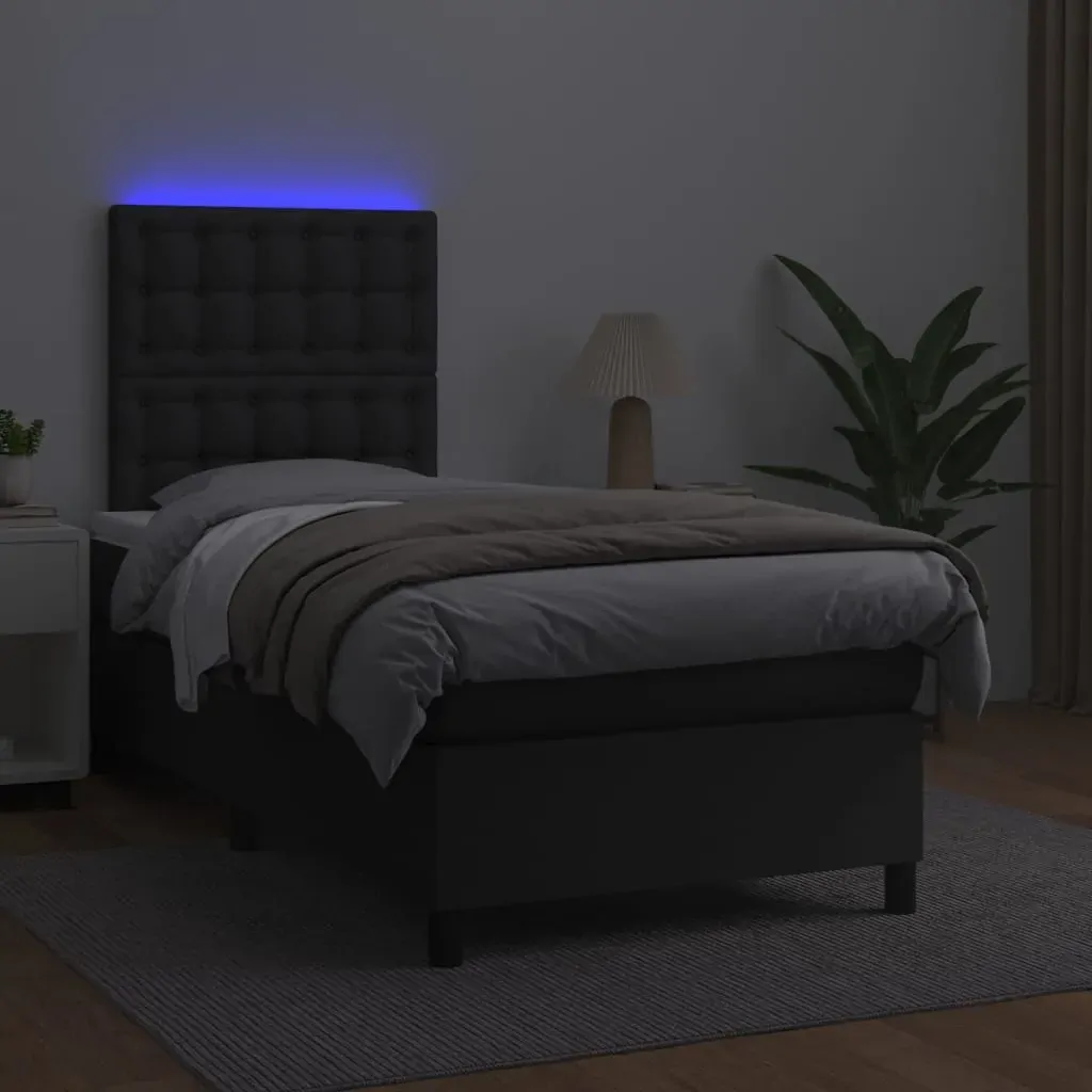 Box Spring Bed with Mattress&LED Black 106x203 cm King Single Size Faux Leather Price