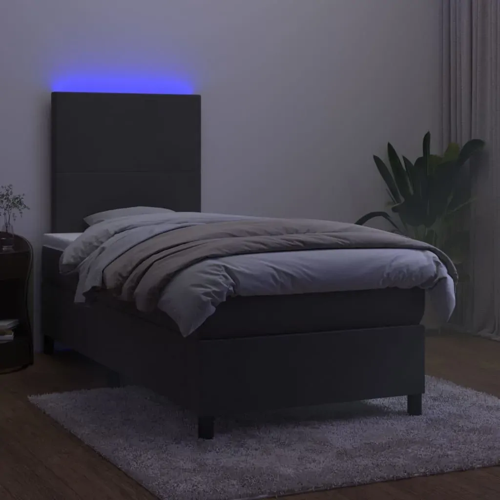 Box Spring Bed with Mattress&LED Dark Grey 106x203 cm King Single Size Velvet Price