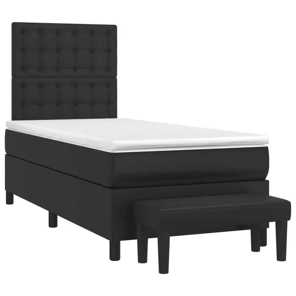 Box Spring Bed with Mattress Black 106x203 cm King Single Size Faux Leather Price