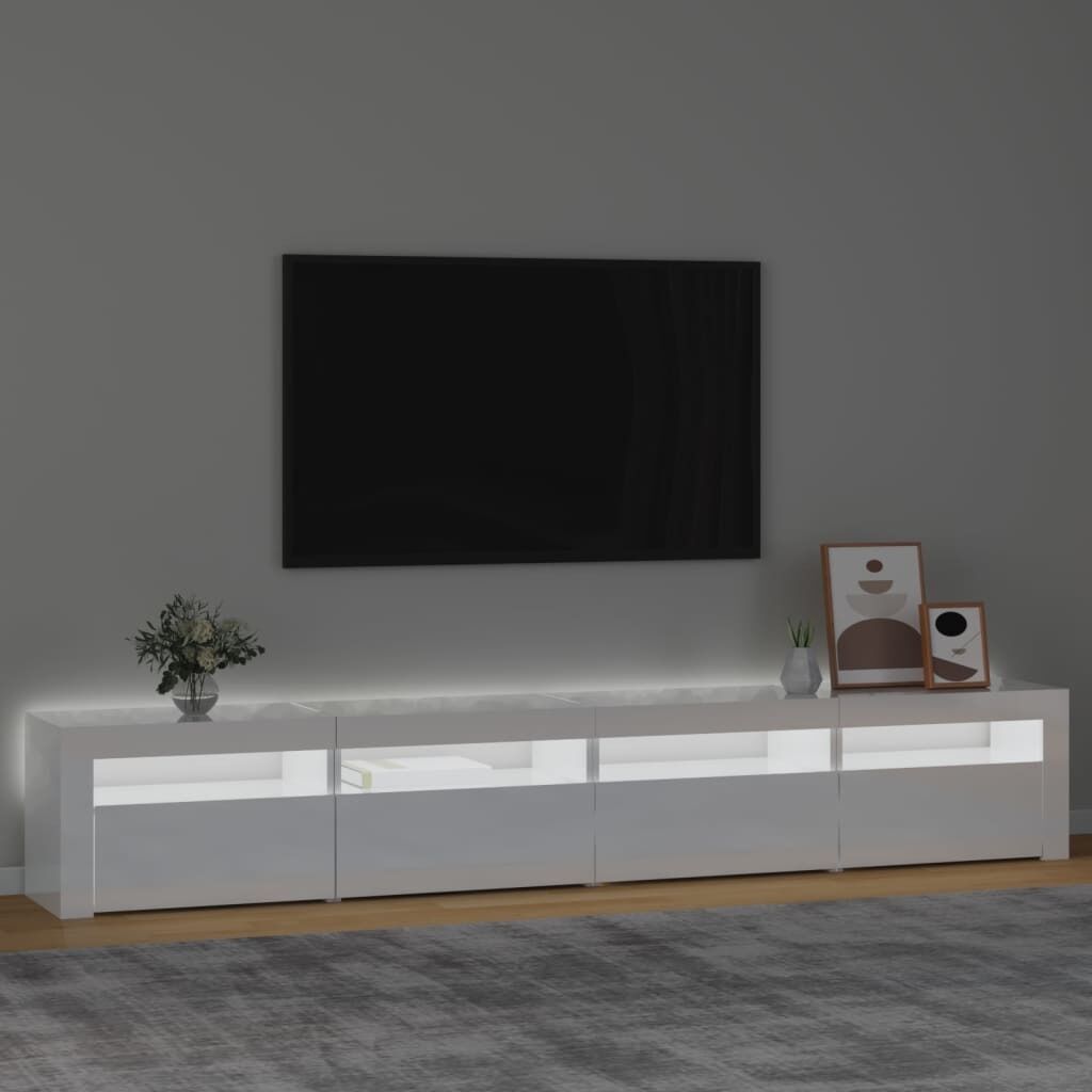 TV Cabinet with LED Lights High Gloss White 240x35x40 cm Price