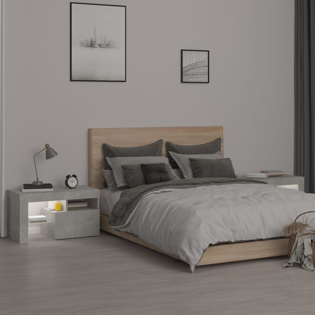 Bedside Cabinets 2 pcs with LED Lights Concrete Grey 70x36.5x40 cm Price