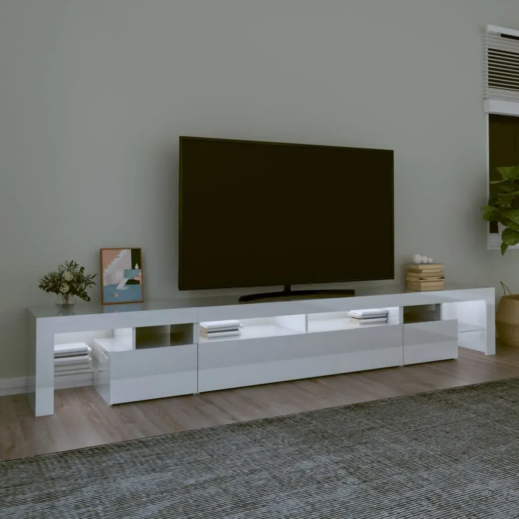 TV Cabinet with LED Lights High Gloss White 260x36.5x40 cm Price