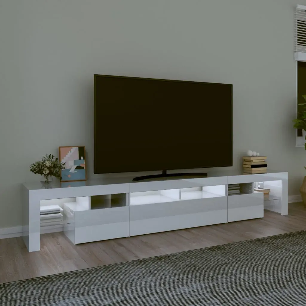 TV Cabinet with LED Lights High Gloss White 230x36.5x40 cm Price