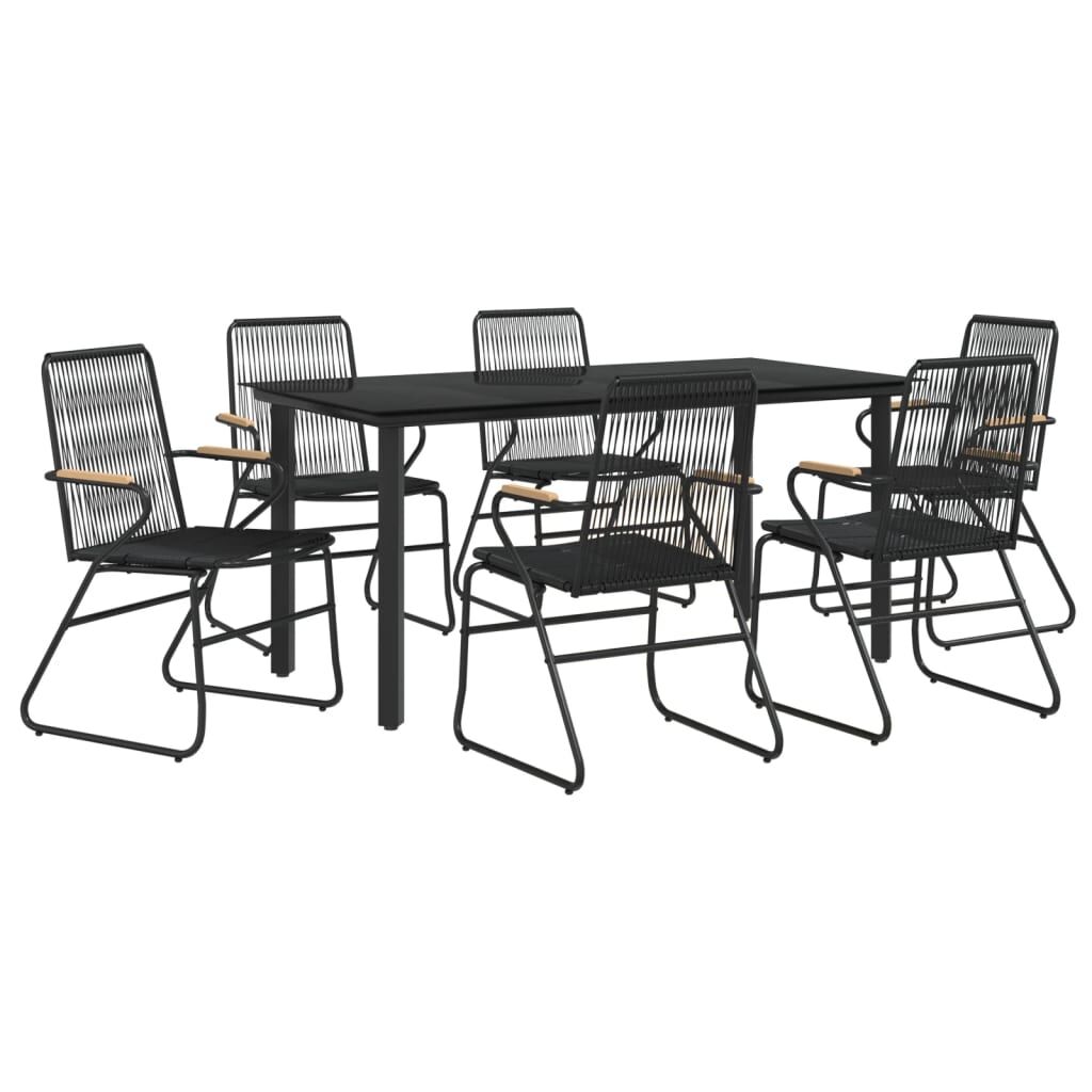 7 Piece Garden Dining Set Black PVC Rattan Price