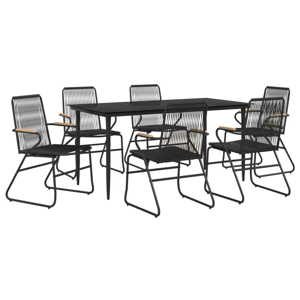 7 Piece Garden Dining Set Black PVC Rattan Price