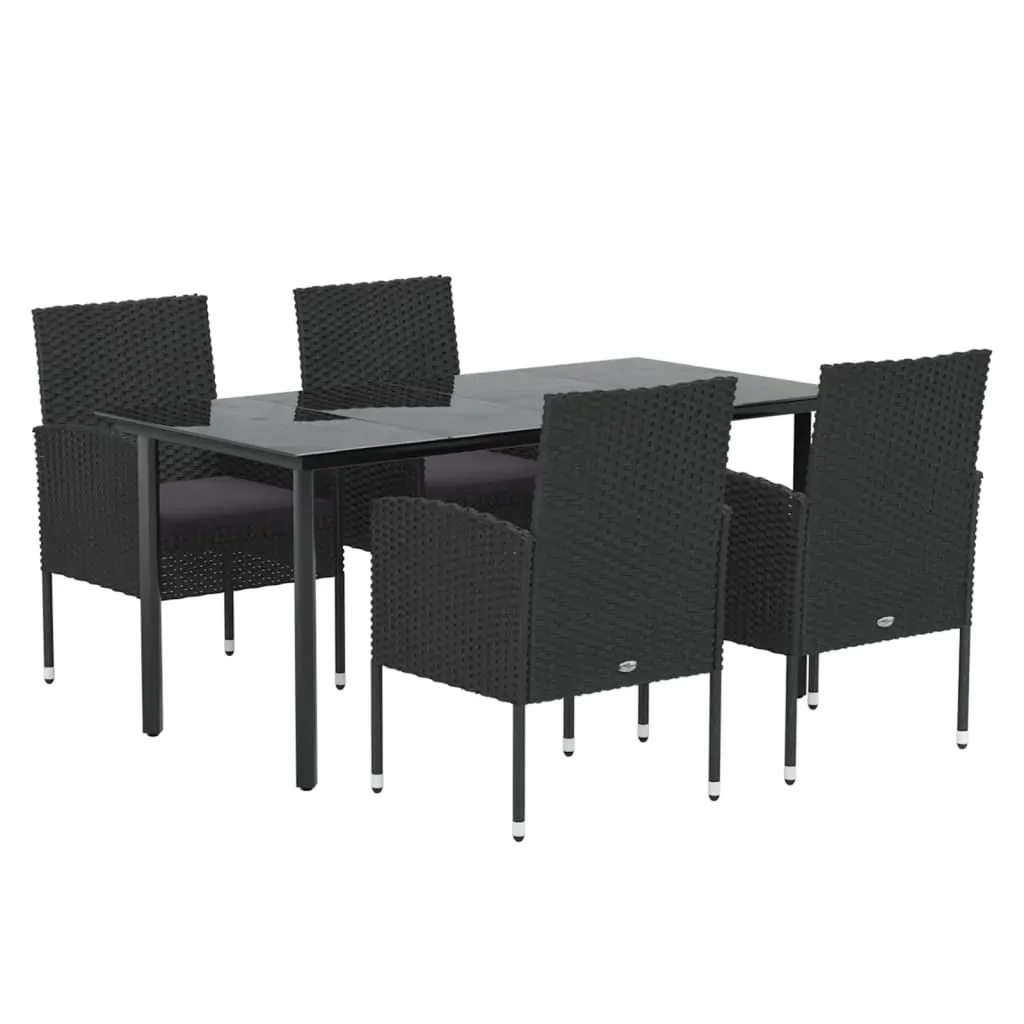 5 Piece Garden Dining Set with Cushions Black Poly Rattan Price