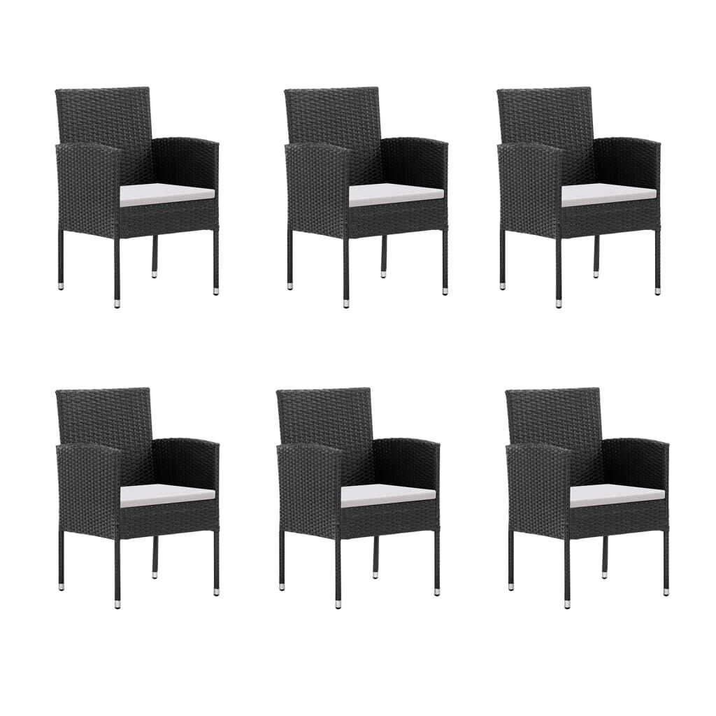 7 Piece Garden Dining Set with Cushions Black Poly Rattan Price