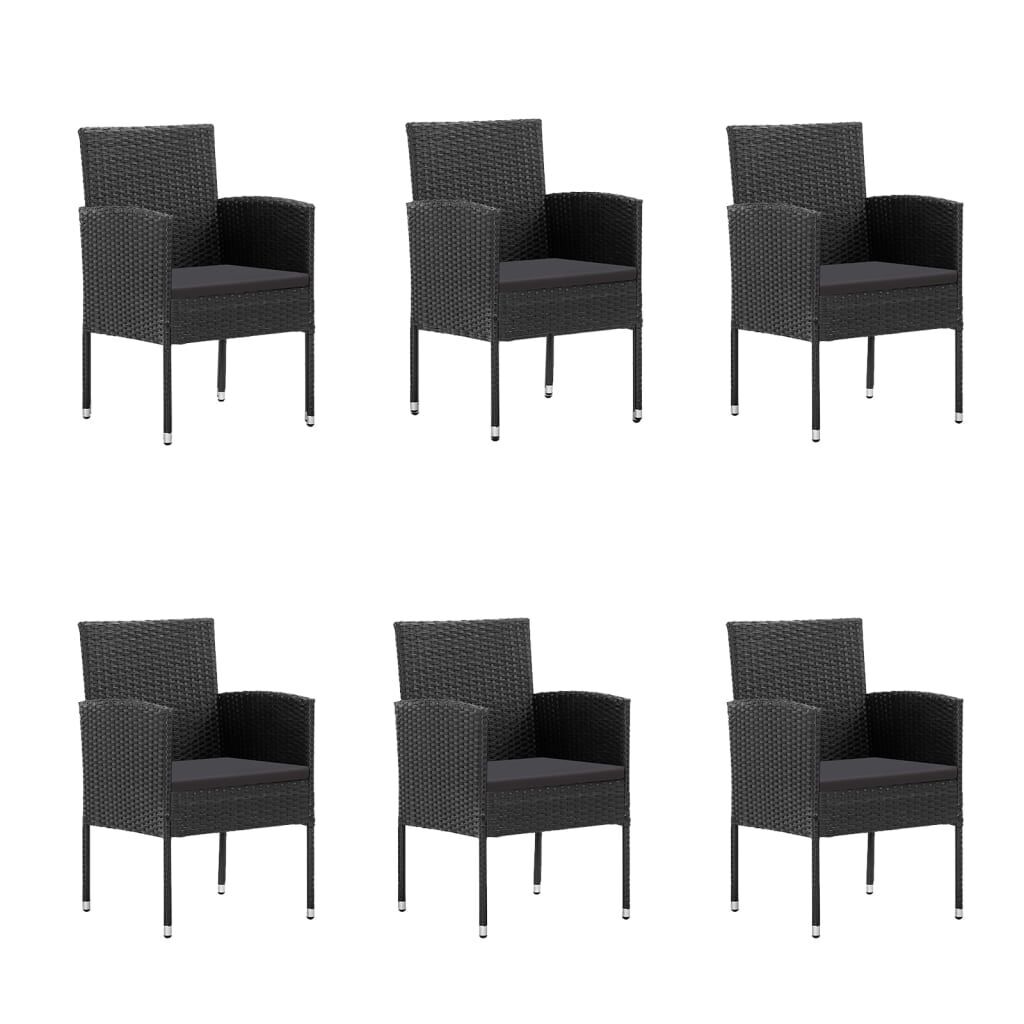 7 Piece Garden Dining Set with Cushions Black Poly Rattan Price