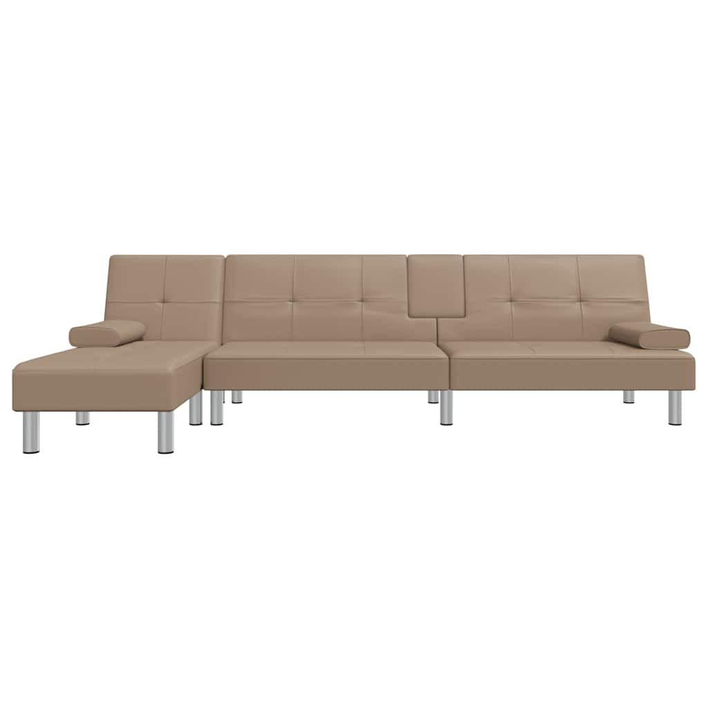 L-shaped Sofa Bed Cappuccino 255x140x70 cm Faux Leather Price