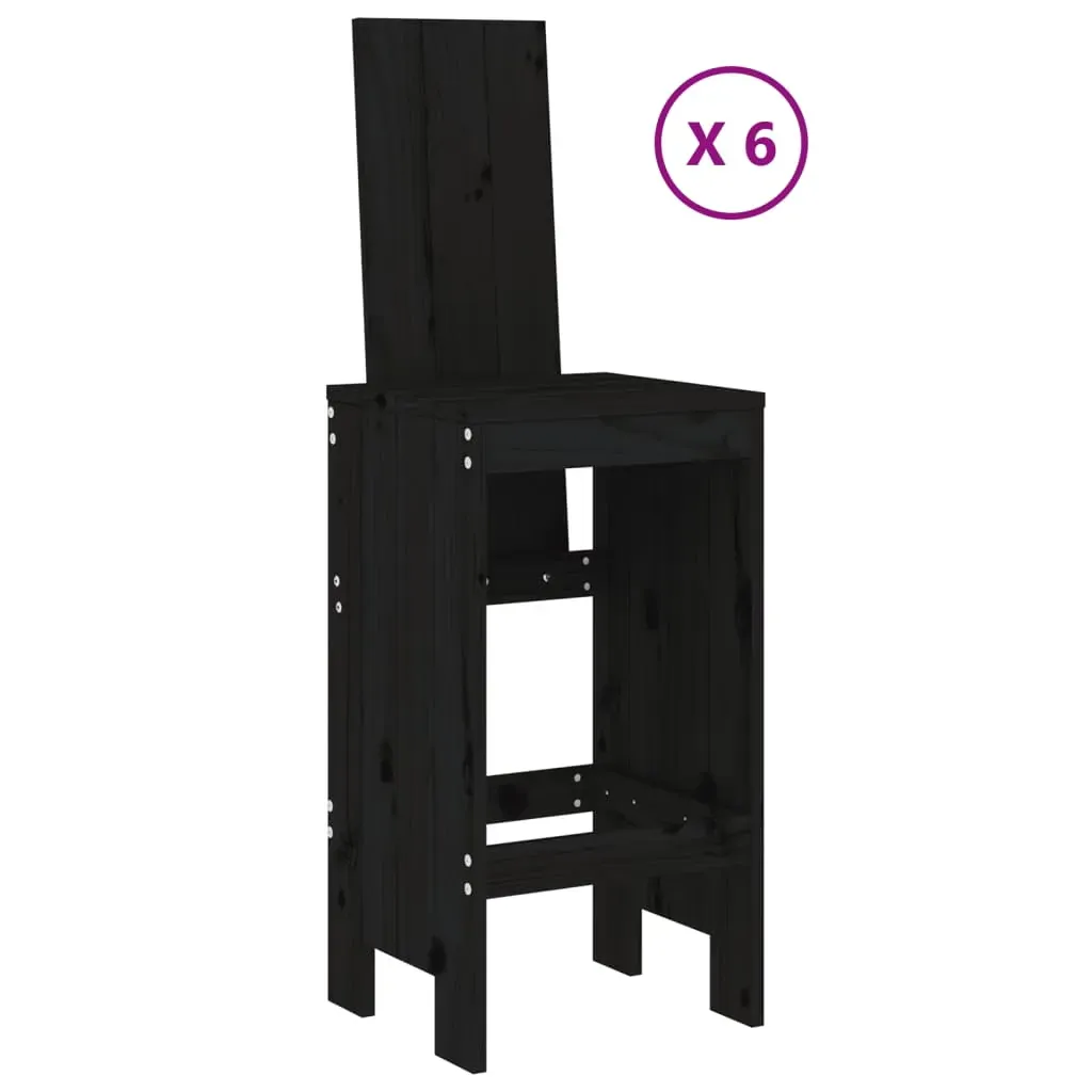 7 Piece Garden Bar Set Black Solid Wood Pine Price