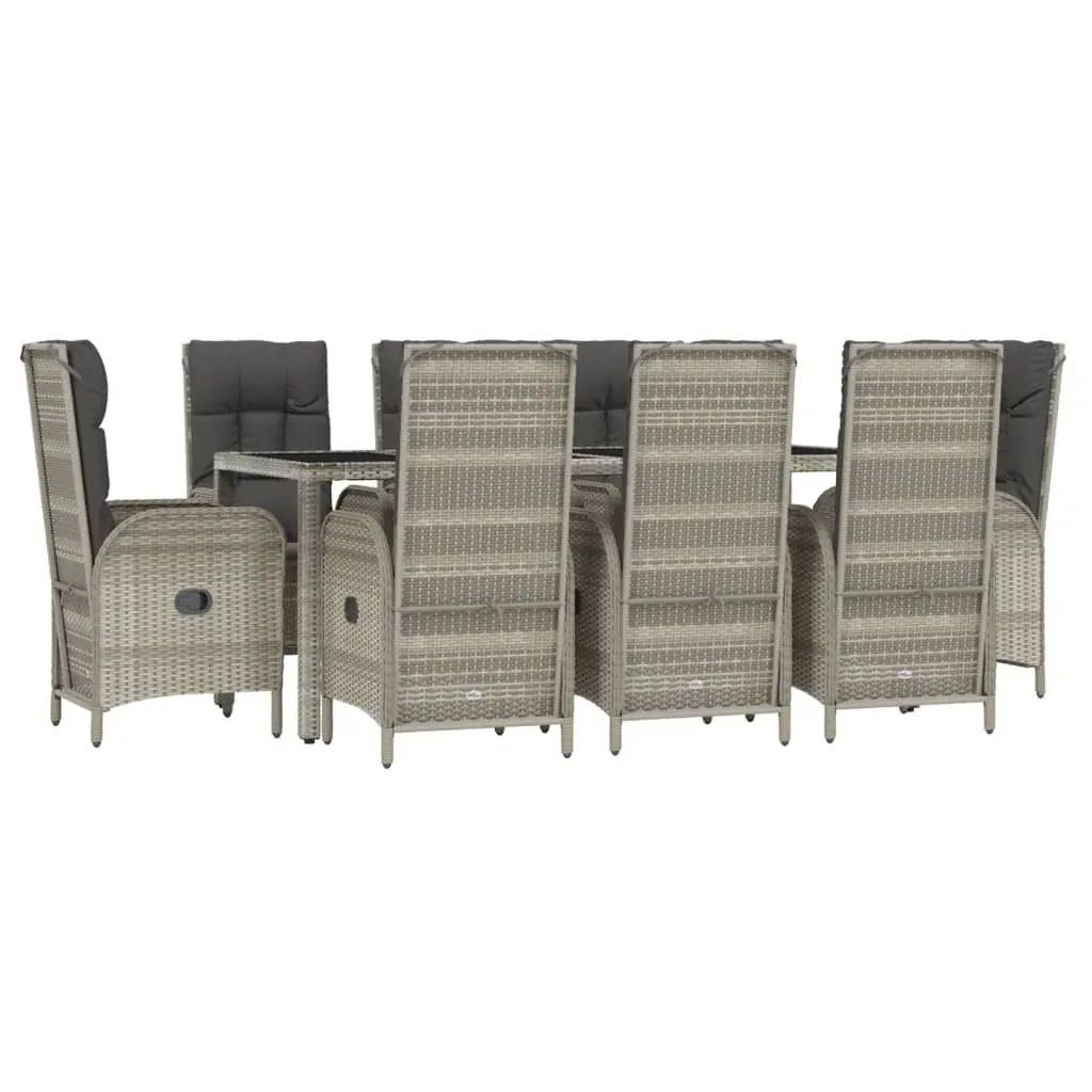 9 Piece Garden Dining Set with Cushions Grey Poly Rattan Price