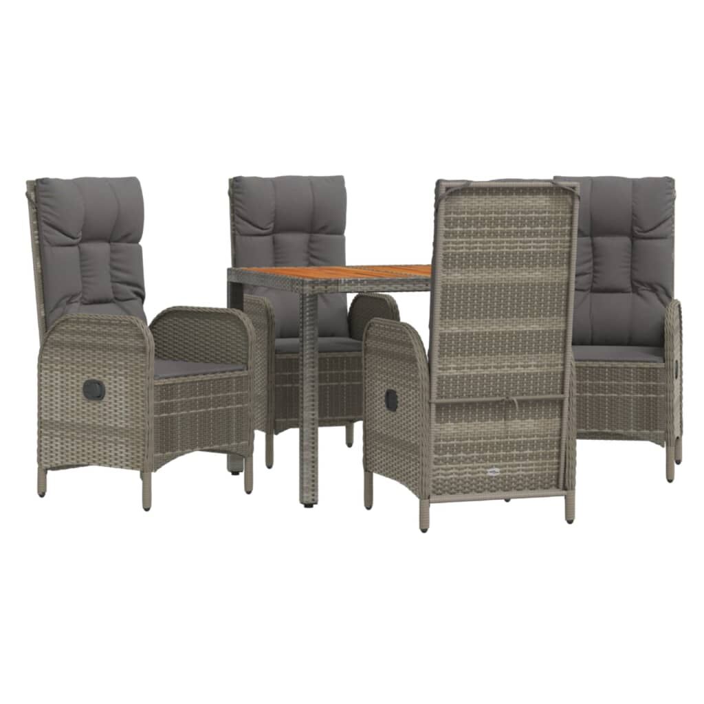 5 Piece Garden Dining Set with Cushions Grey Poly Rattan Price