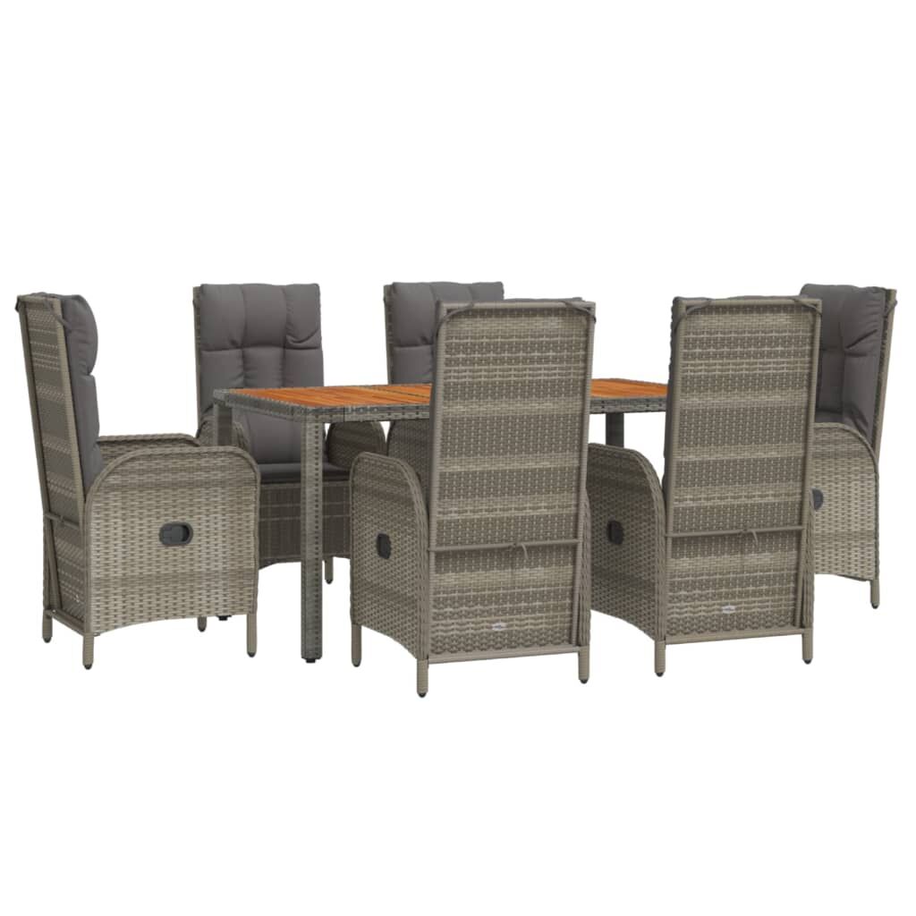 7 Piece Garden Dining Set with Cushions Grey Poly Rattan Price