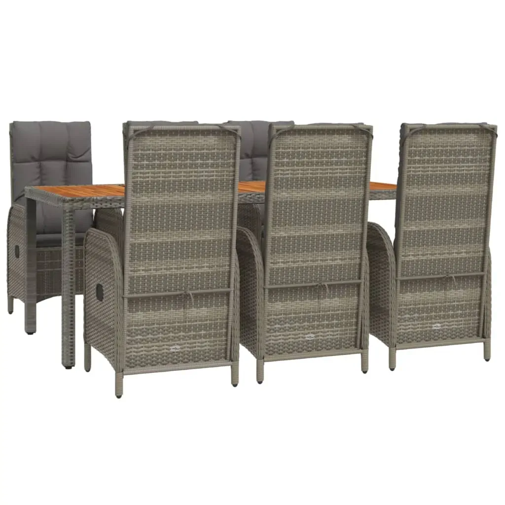 7 Piece Garden Dining Set with Cushions Grey Poly Rattan Price