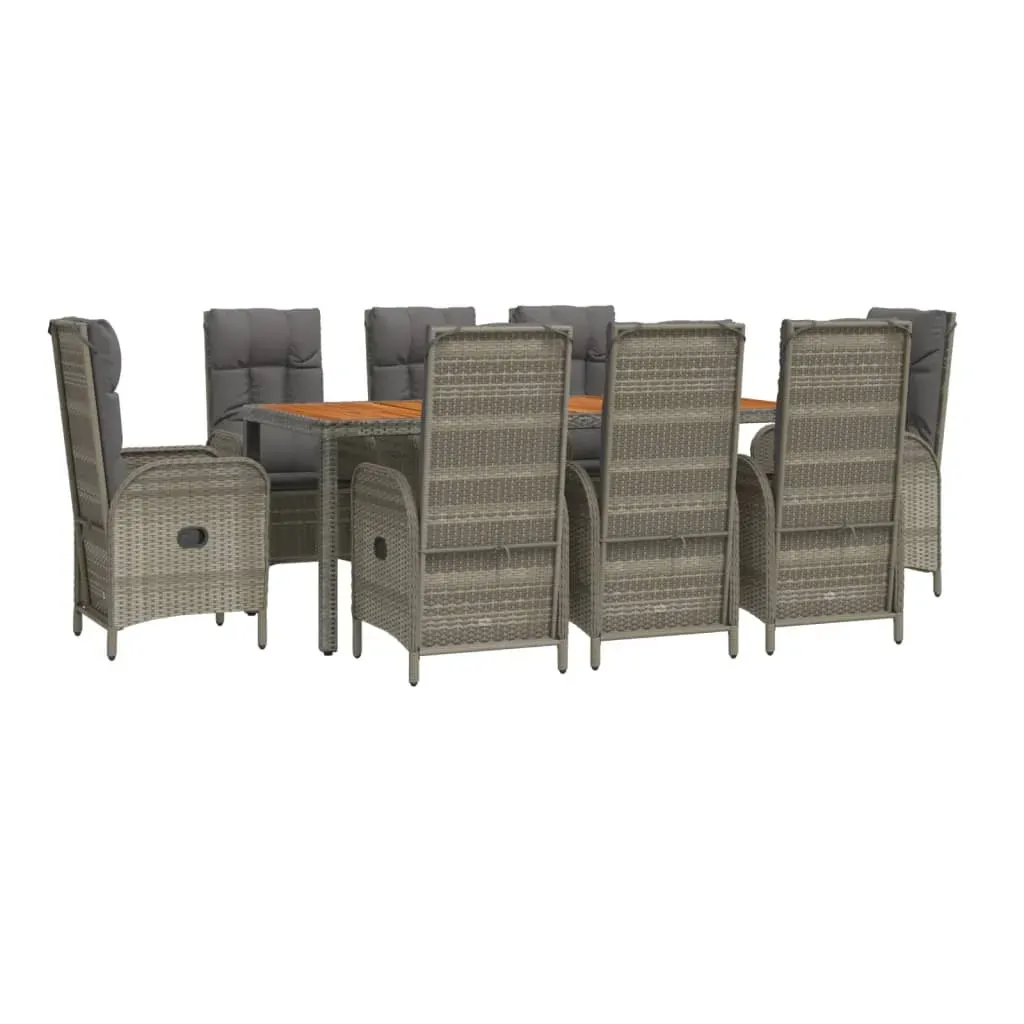 9 Piece Garden Dining Set with Cushions Grey Poly Rattan Price