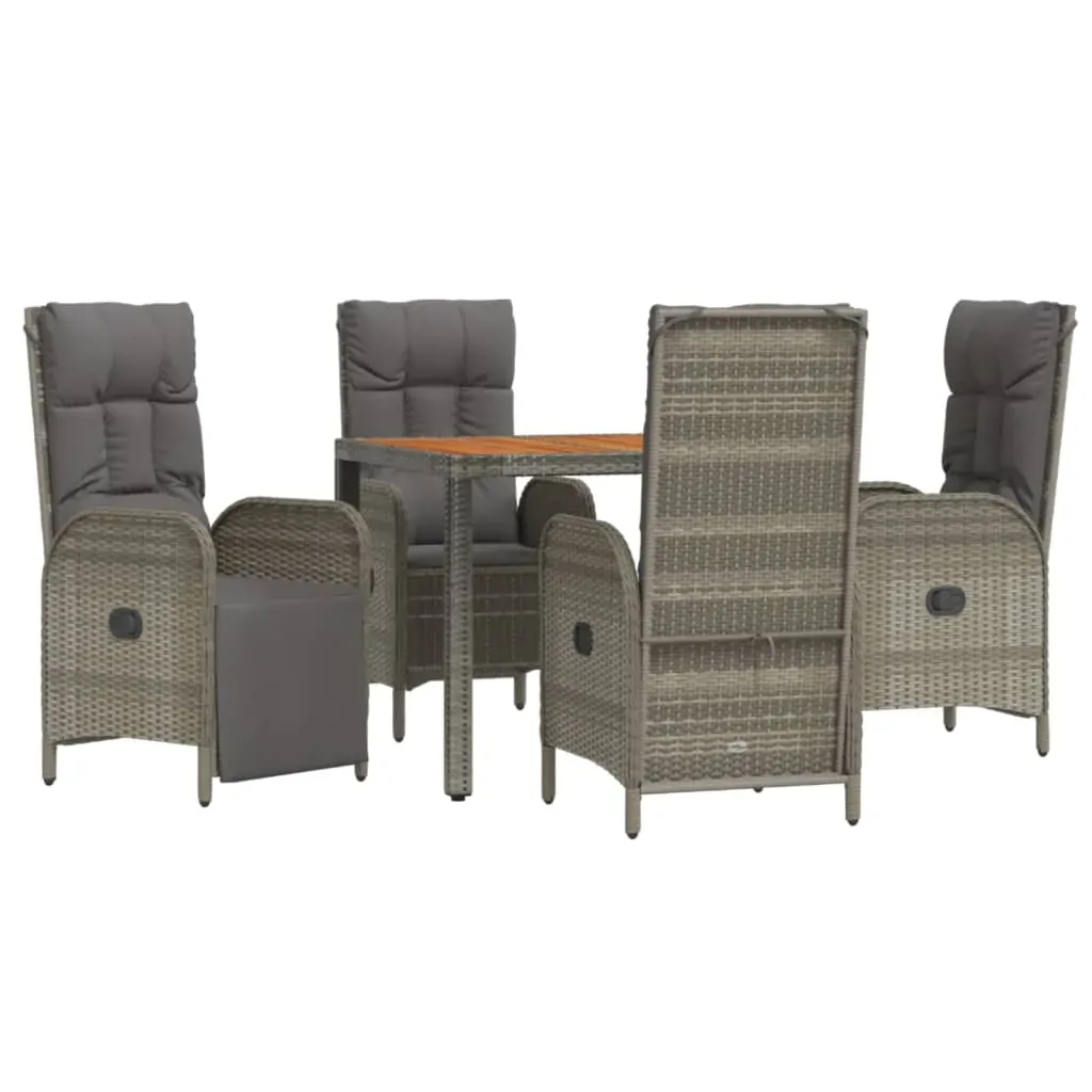 5 Piece Garden Dining Set with Cushions Grey Poly Rattan Price