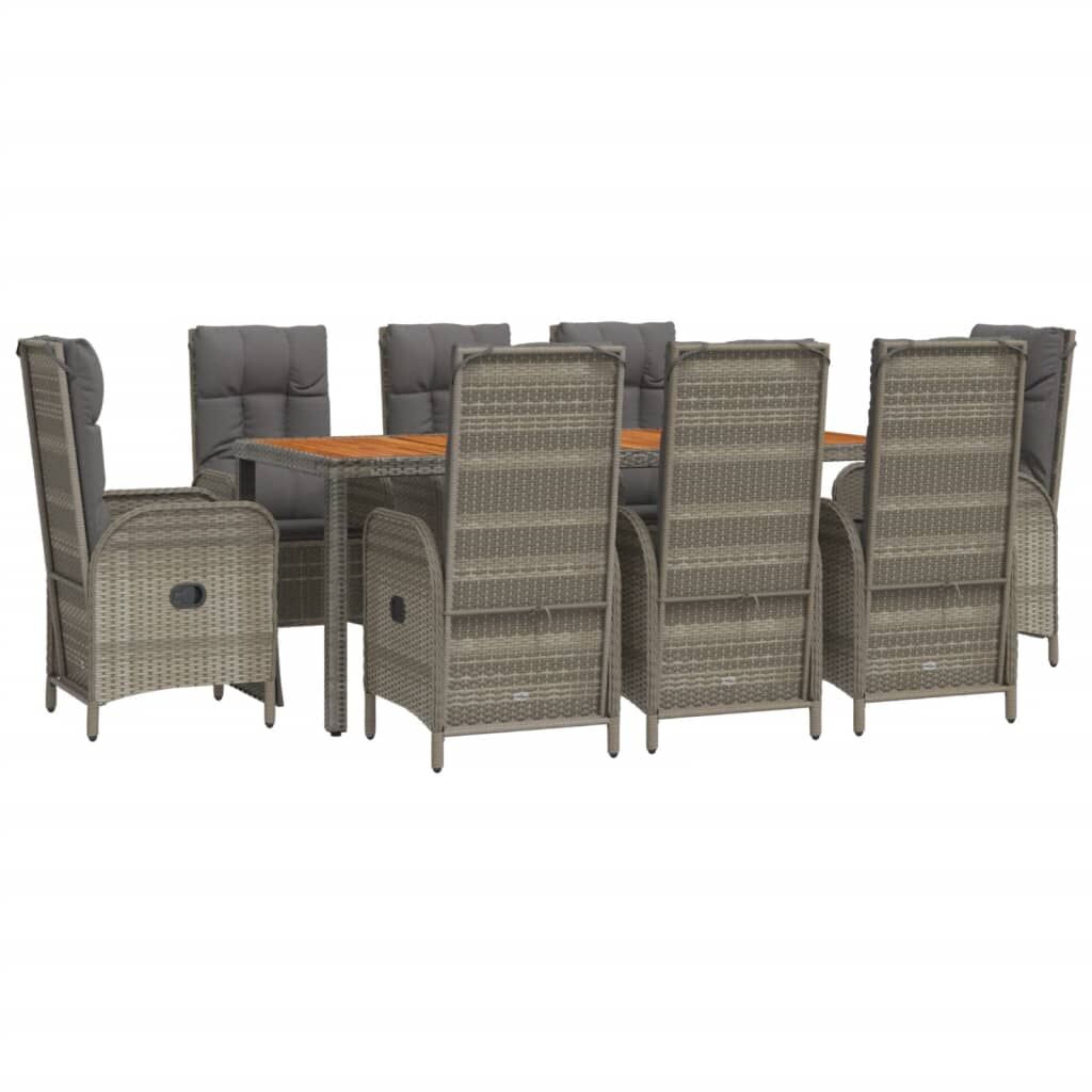 9 Piece Garden Dining Set with Cushions Grey Poly Rattan Price