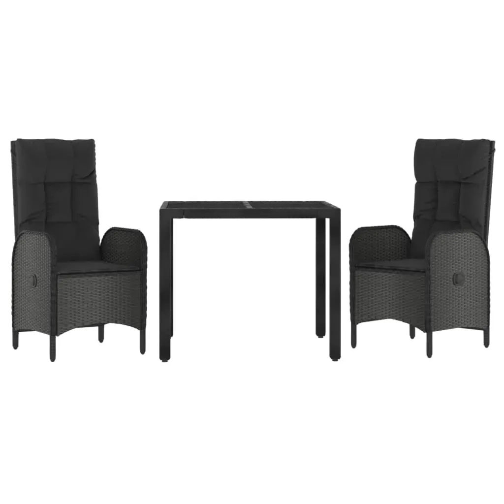3 Piece Garden Dining Set with Cushions Black Poly Rattan Price