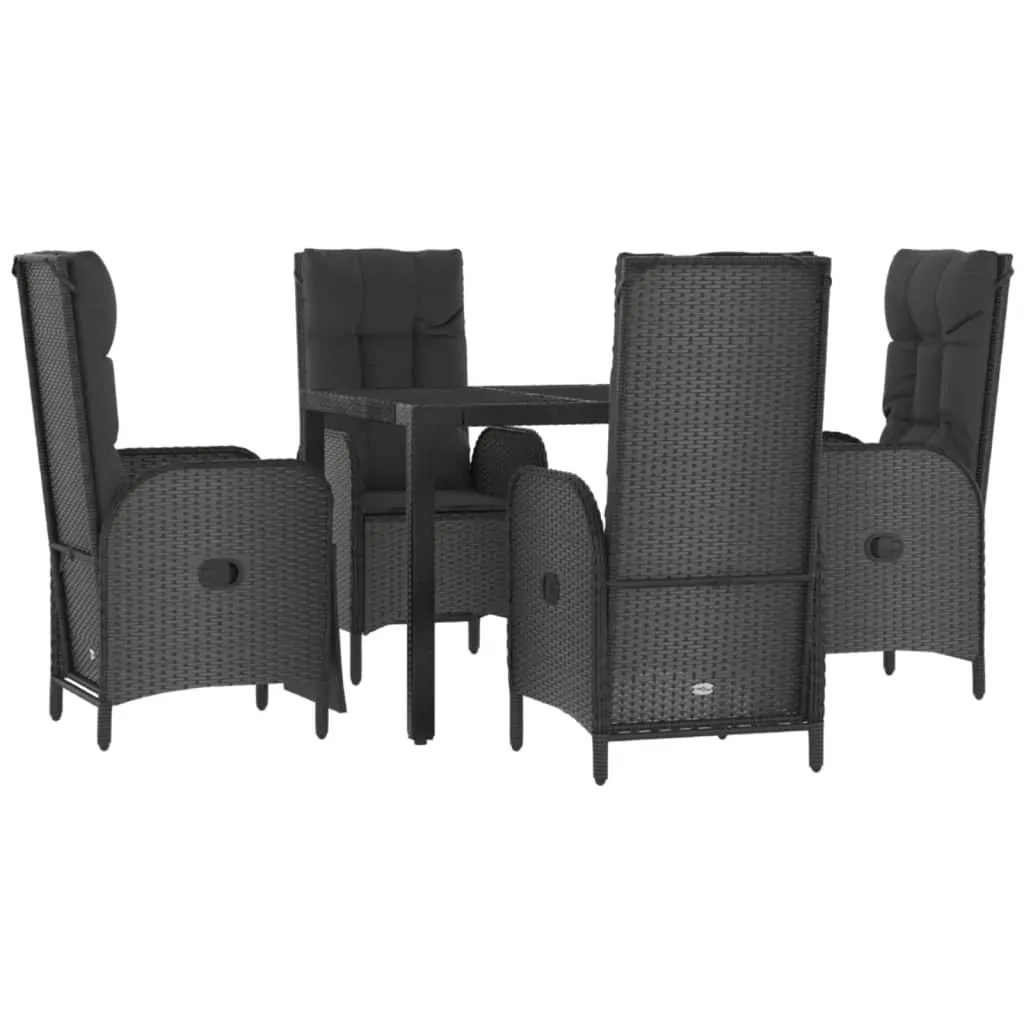 5 Piece Garden Dining Set with Cushions Black Poly Rattan Price