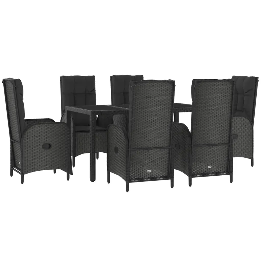 7 Piece Garden Dining Set with Cushions Black Poly Rattan Price