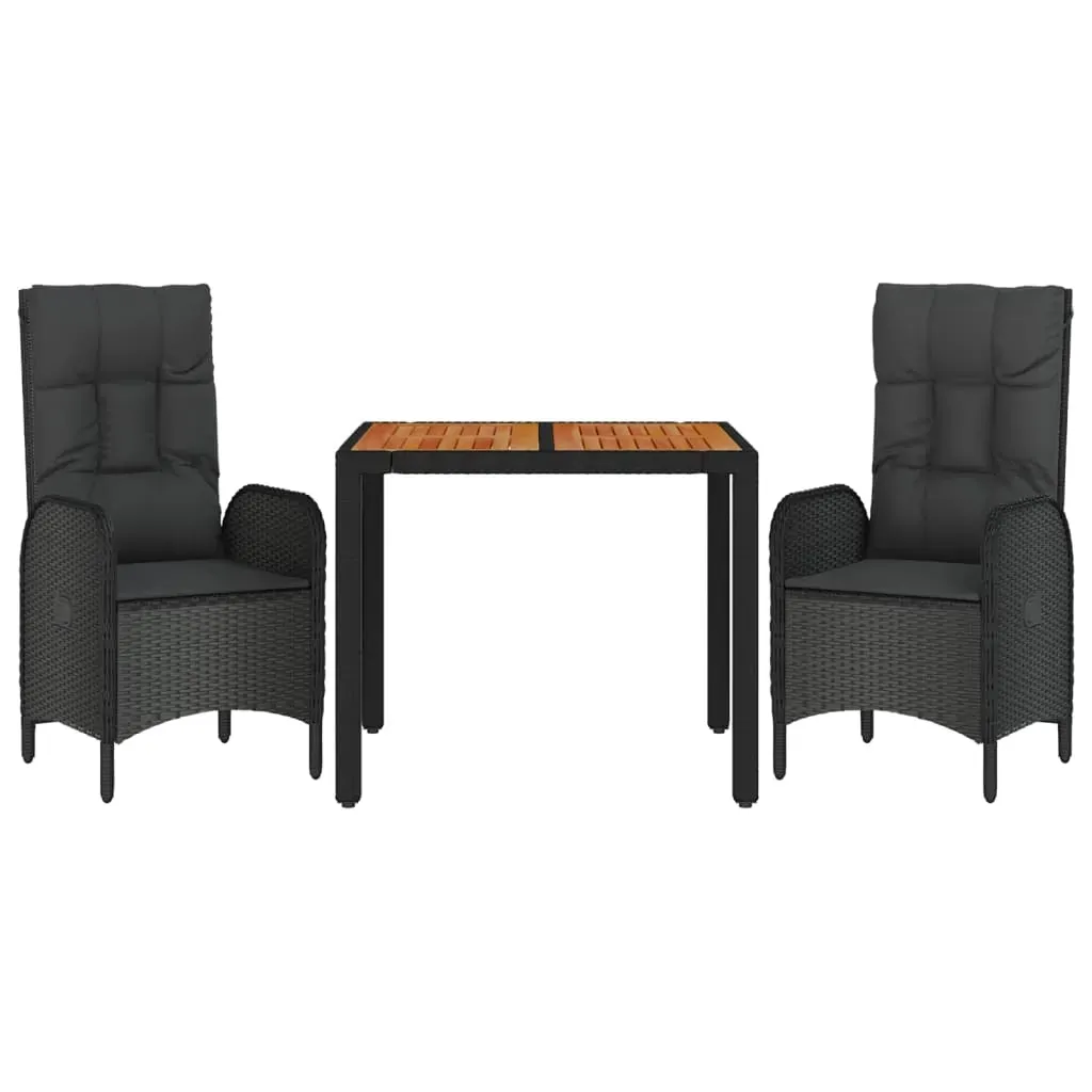 3 Piece Garden Dining Set with Cushions Black Poly Rattan Price