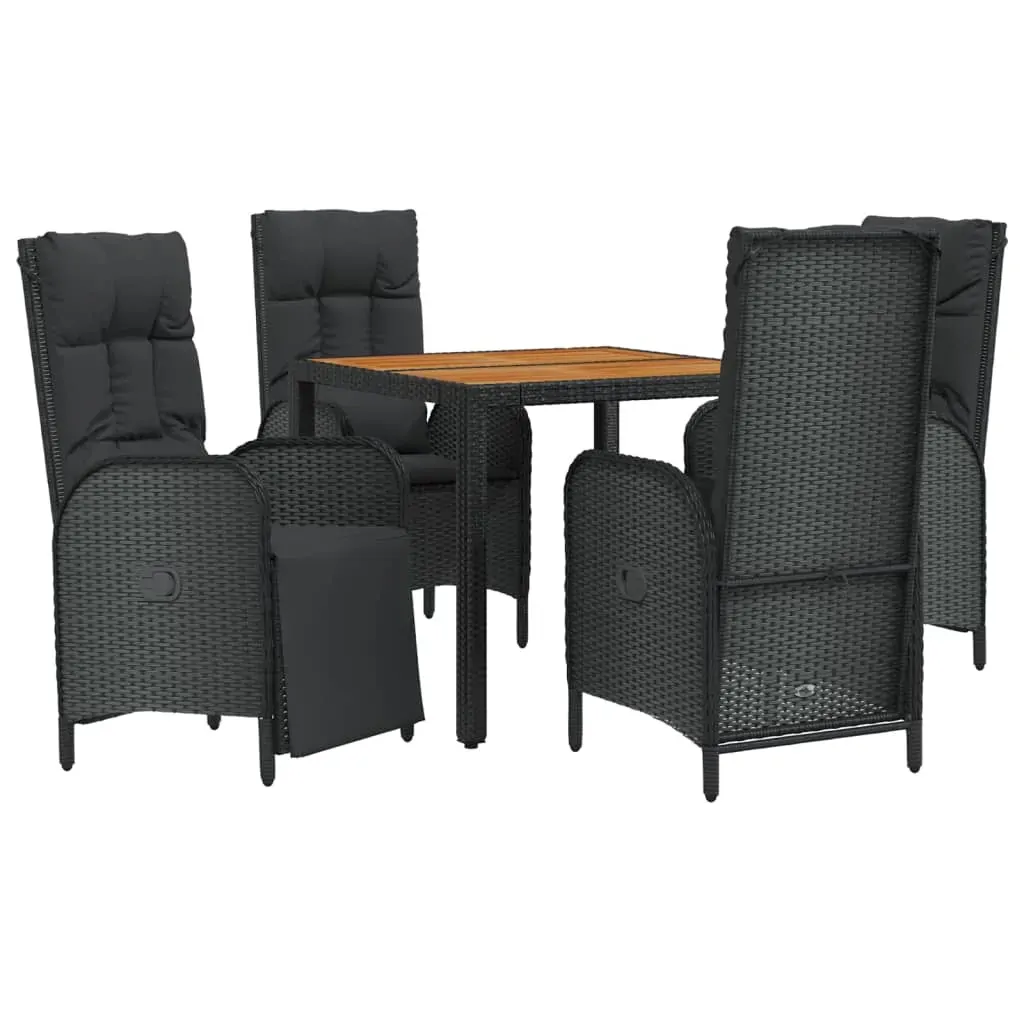 5 Piece Garden Dining Set with Cushions Black Poly Rattan Price