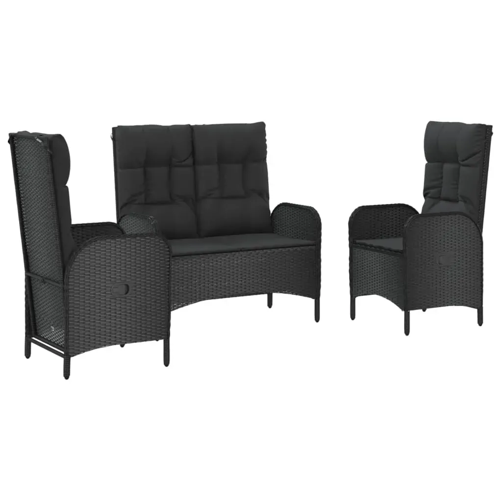3 Piece Garden Dining Set with Cushions Black Poly Rattan Price