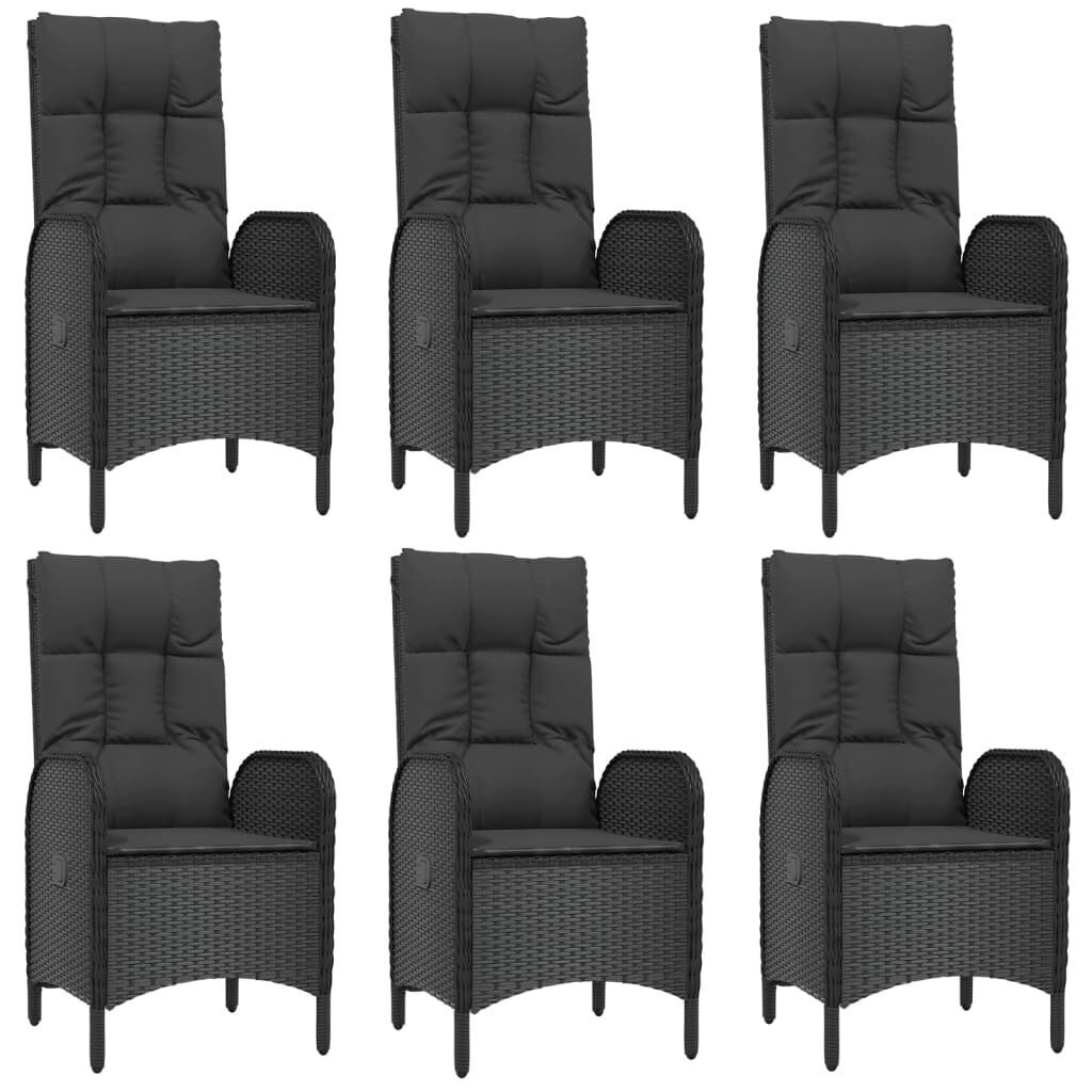 7 Piece Garden Dining Set with Cushions Black Poly Rattan Price