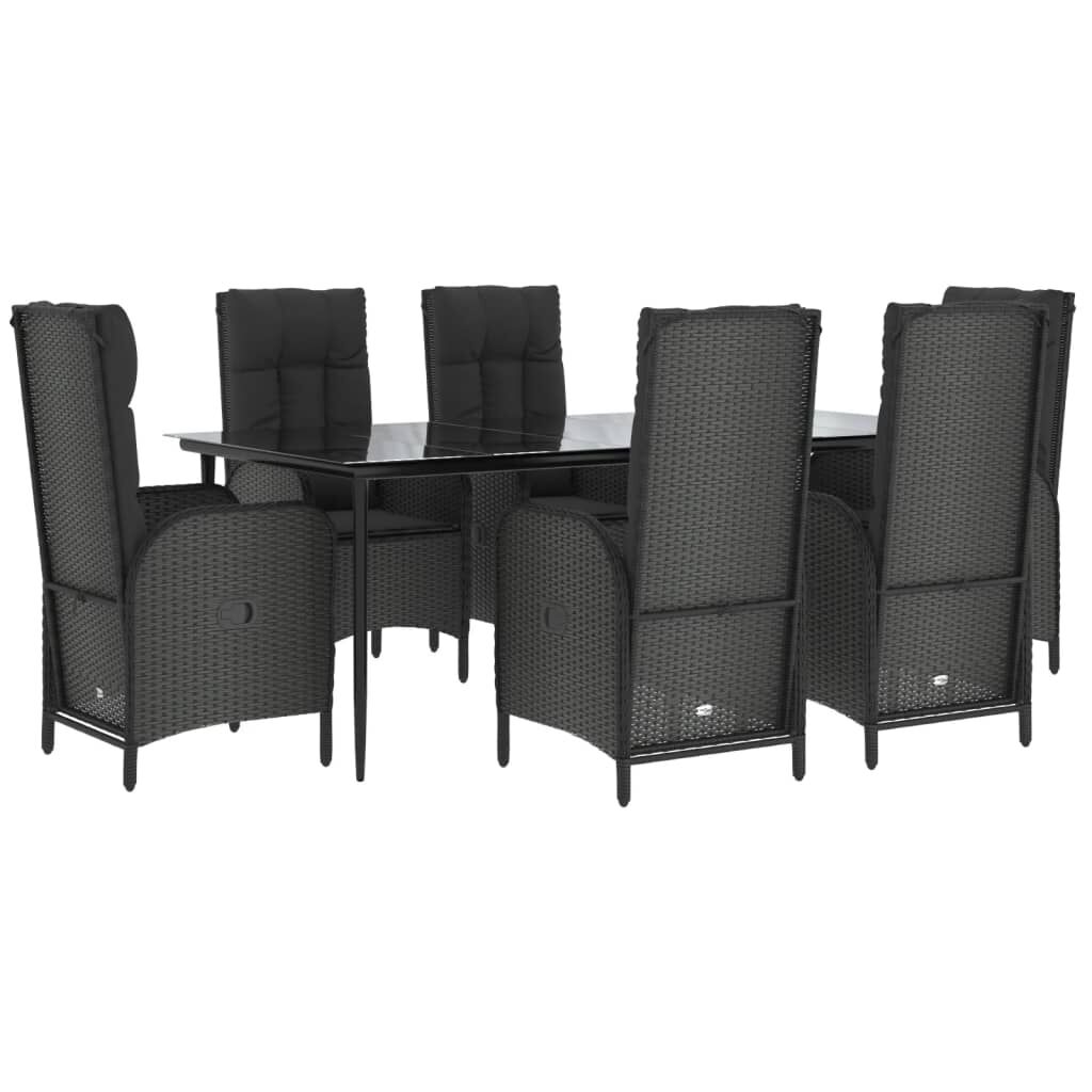 7 Piece Garden Dining Set with Cushions Black Poly Rattan Price