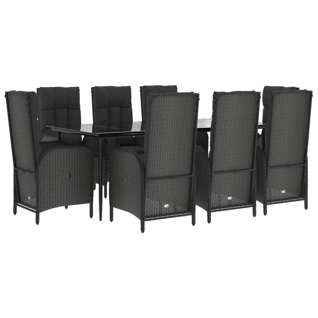 9 Piece Garden Dining Set with Cushions Black Poly Rattan Price