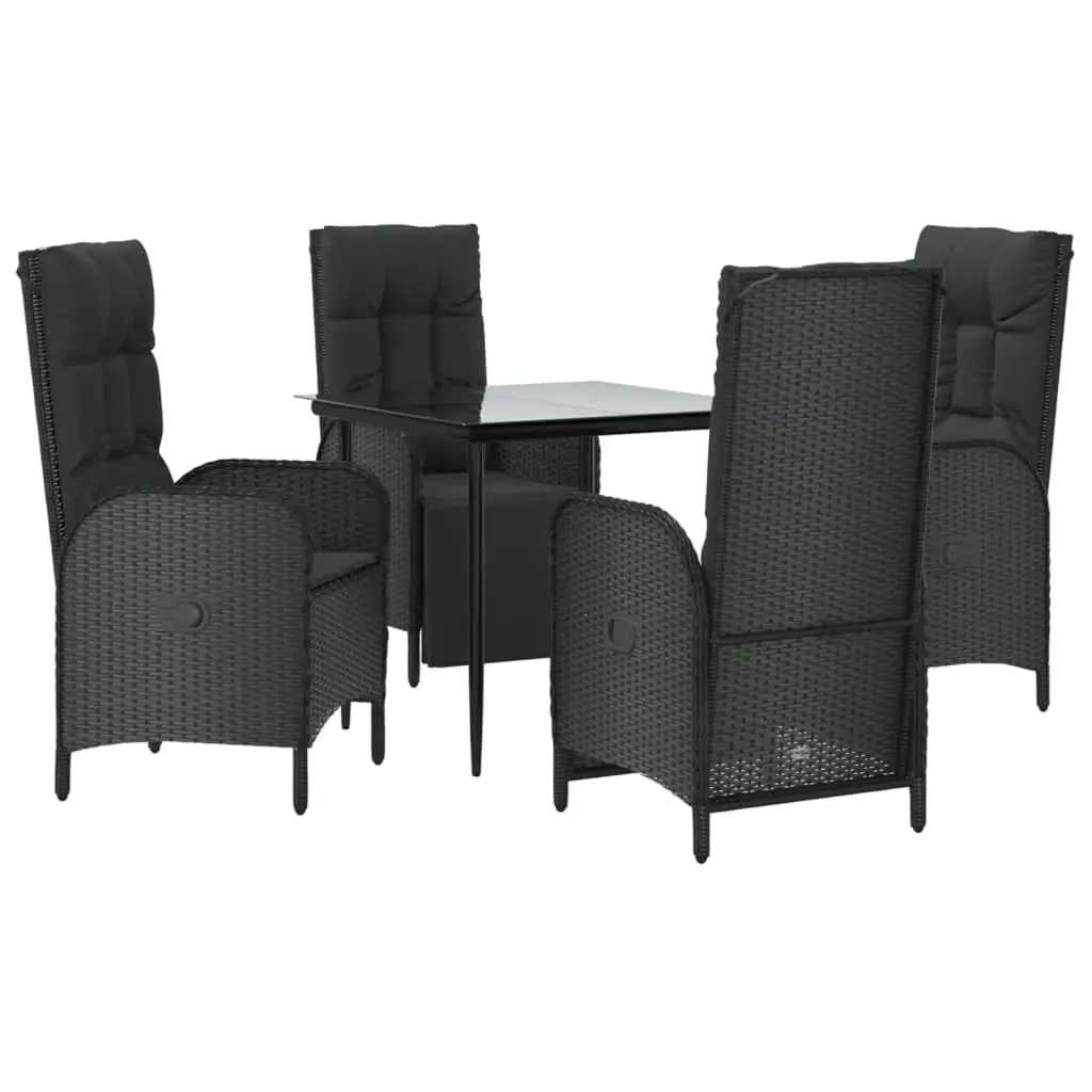 5 Piece Garden Dining Set with Cushions Black Poly Rattan Price
