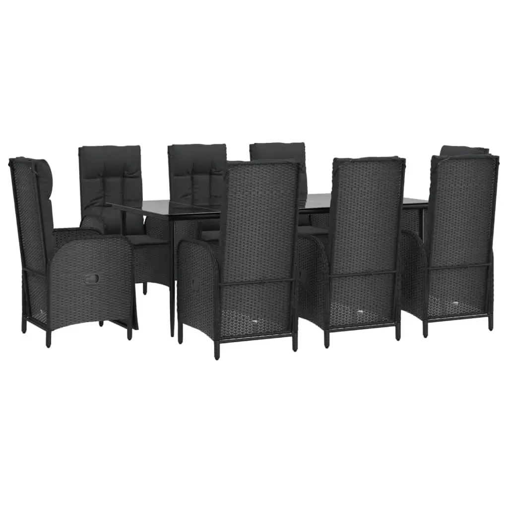 9 Piece Garden Dining Set with Cushions Black Poly Rattan Price