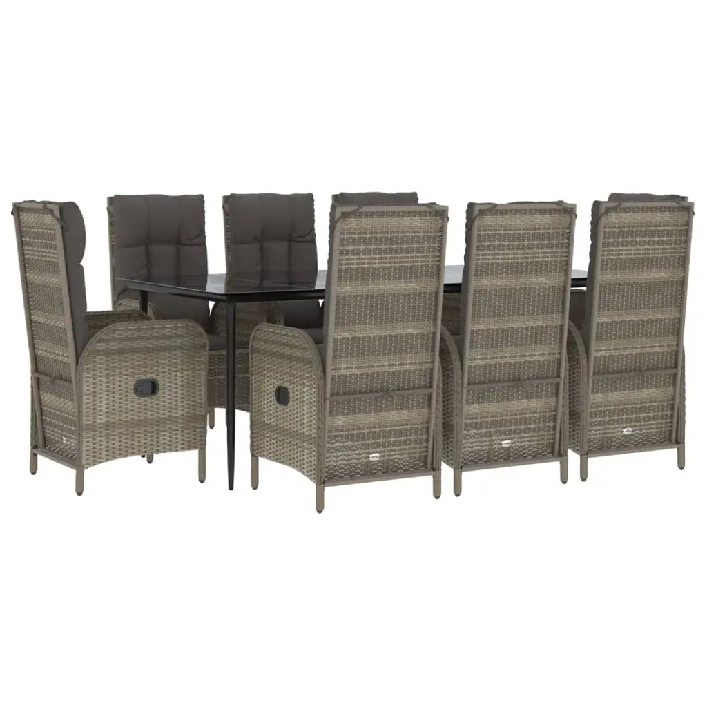 9 Piece Garden Dining Set with Cushions Black and Grey Poly Rattan Price