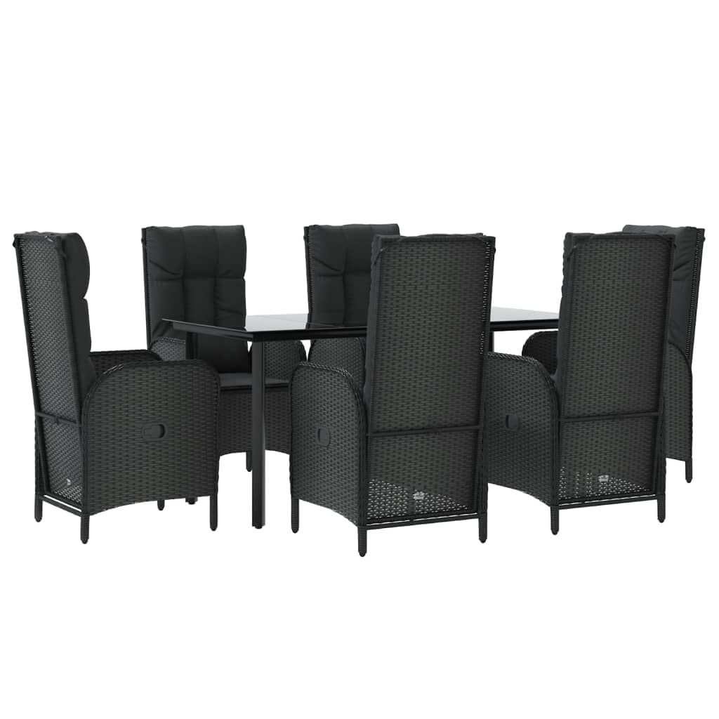 7 Piece Garden Dining Set with Cushions Black Poly Rattan Price